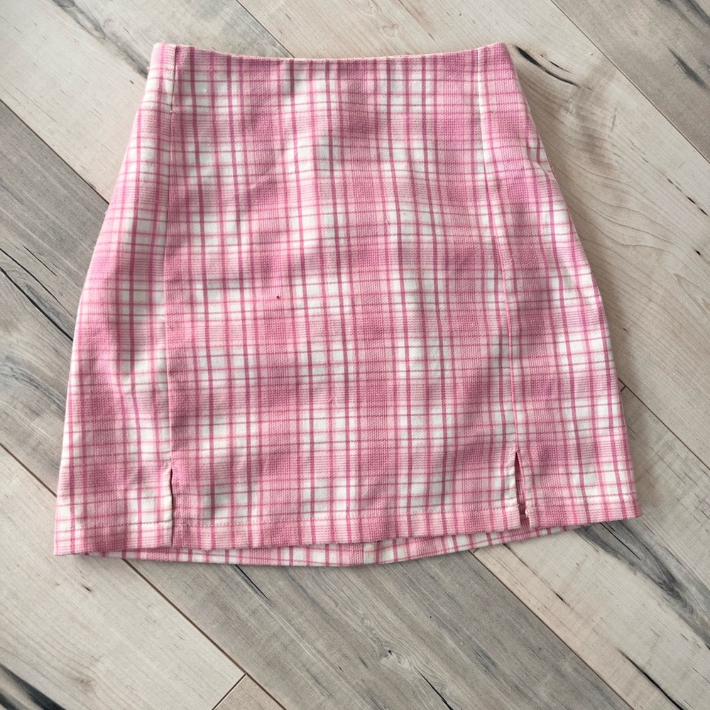 Brandy Melville Pink and White Plaid Mini Skirt